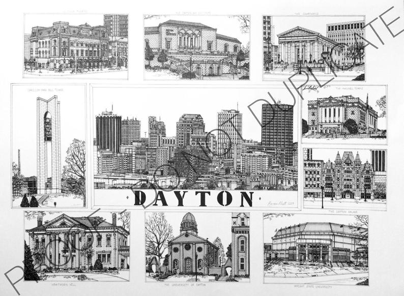 794x582 dayton ohio ink cityscape drawing etsy - Cityscape Drawing