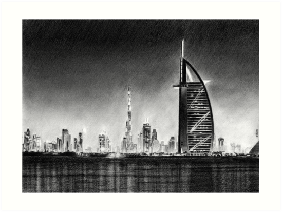 549x413 dubai cityscape drawing art prints - Cityscape Drawing