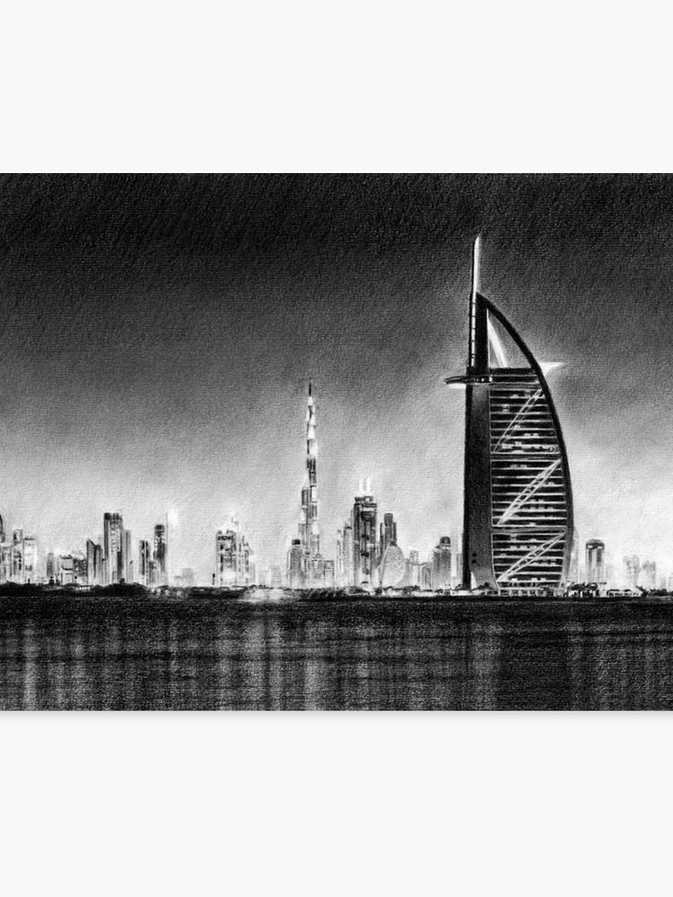750x1000 dubai cityscape drawing canvas print - Cityscape Drawing