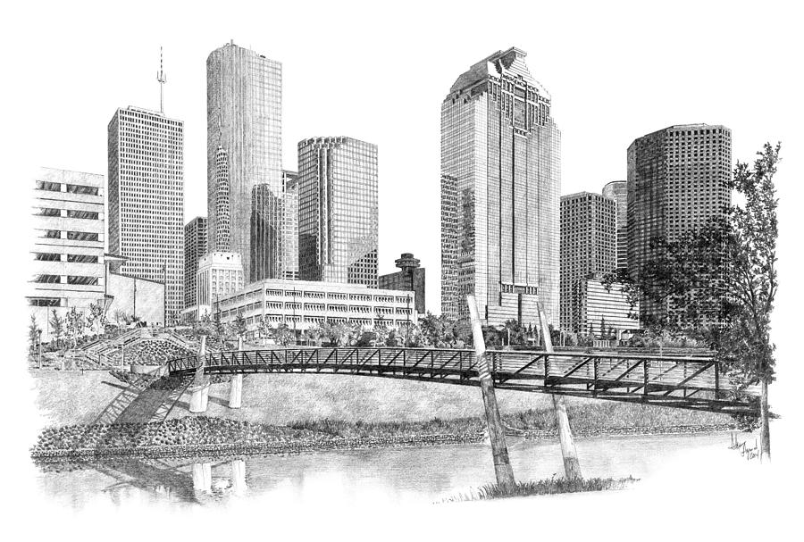 900x607 Houston Skyline Drawing - Cityscape Drawing