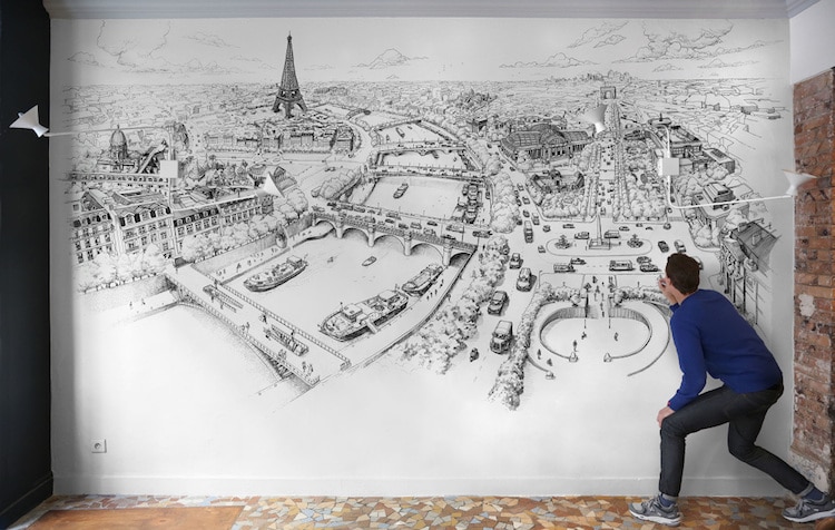 750x476 artist creates incredible large scale mural art of cityscape drawings - Cityscape Drawing