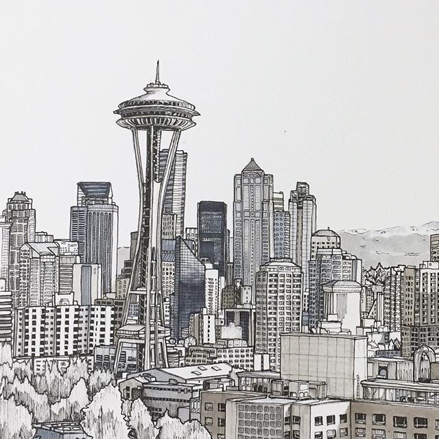 640x640 Seattle - Cityscape Drawing