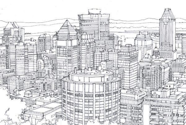 600x405 fine line drawing cityscape - Cityscape Drawing