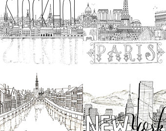340x270 cityscape drawing etsy - Cityscape Line Drawing