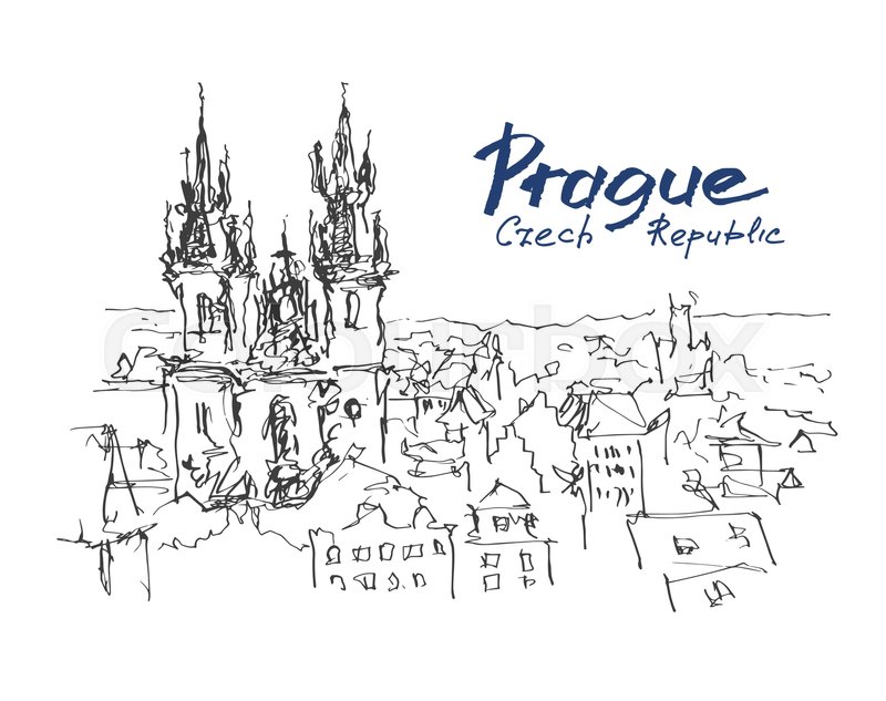 800x633 ink sketch line drawing of prague old stock vector colourbox - Cityscape Line Drawing