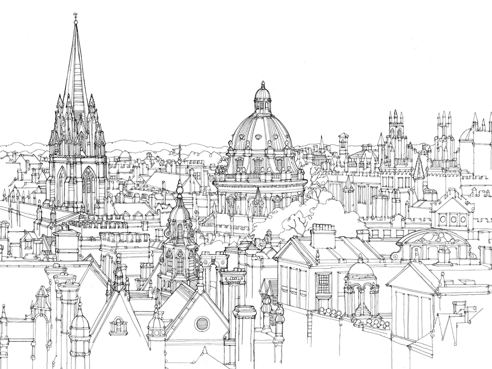 1000x750 oxford cityscape city illustration - Cityscape Line Drawing