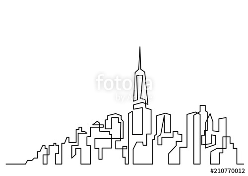 500x354 Continuous Line Drawing Of Big City Skyline Stock Image - Cityscape Line Drawing