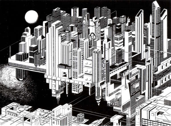 600x443 optical illusion cityscapes perspective drawing - Cityscape Perspective Drawing