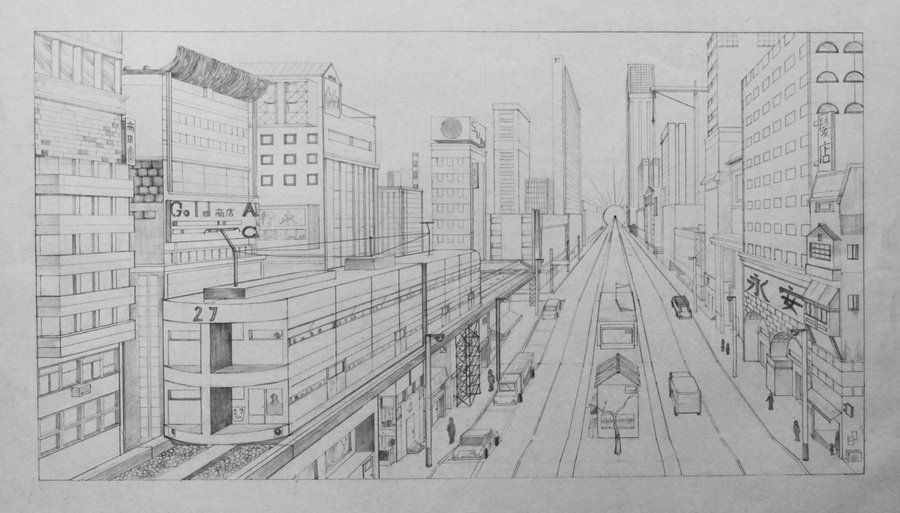 900x513 perspective drawing point cityscape - Cityscape Perspective Drawing