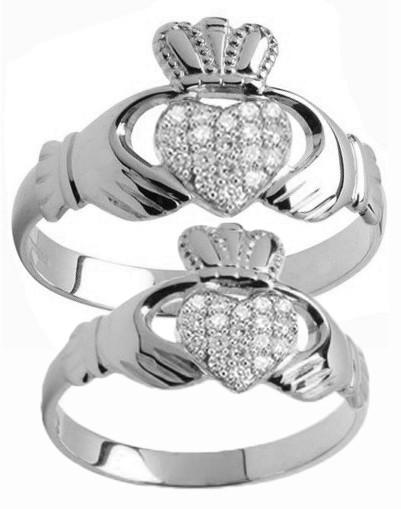 401x509 white gold diamond claddagh ring set - Claddagh Ring Drawing