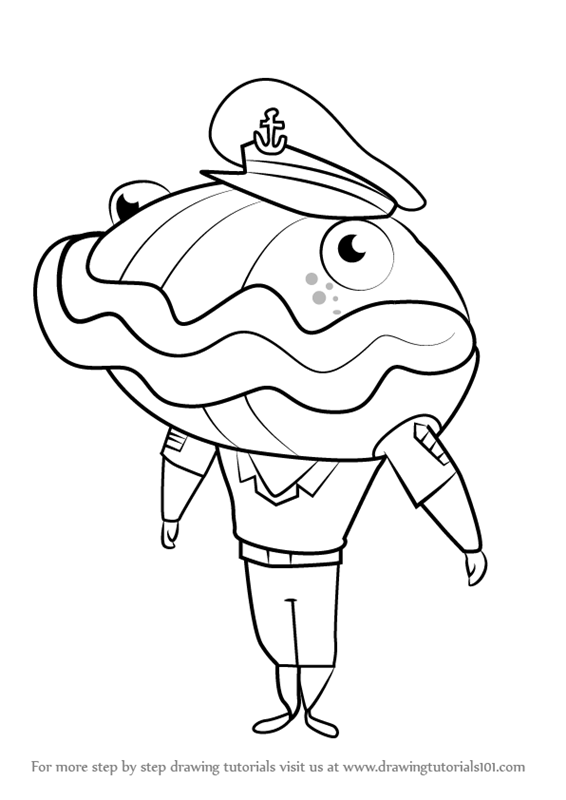 566x800 learn how to draw captain clam from stoked - Clam Drawing