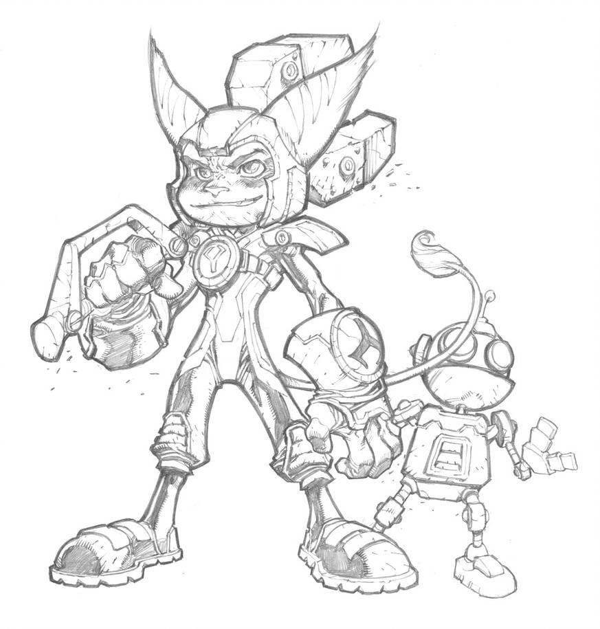 873x915 Ratchett And Clank - Clank Drawing