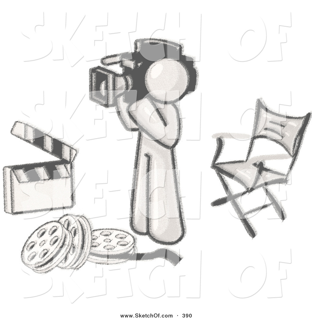 1024x1044 drawing of a sketched design mascot camera man filming - Clapperboard Drawing