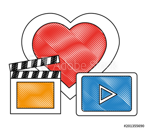 500x442 heart in love movie clapper board and video player button vector - Clapperboard Drawing