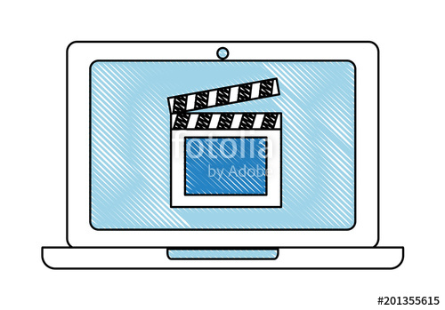 500x349 laptop film clapper board on screen film movie vector illustration - Clapperboard Drawing