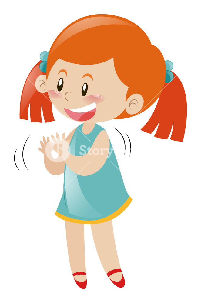 663x1000 Little Girl In Blue Dress Clapping Hands Illustration Royalty Free - Clapping Hands Drawing