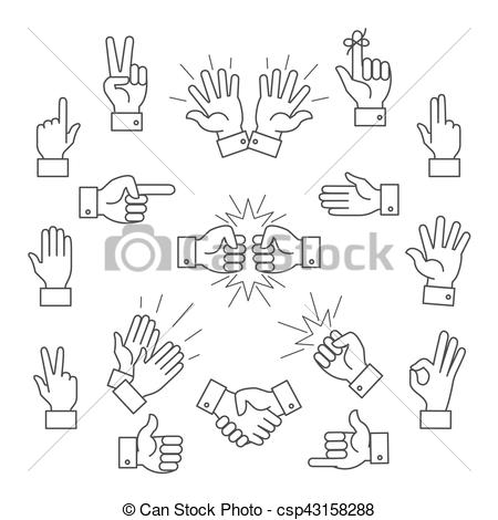 450x470 Cartoon Outline Signs Of One Hand And Two Hands Lined Vector - Clapping Hands Drawing