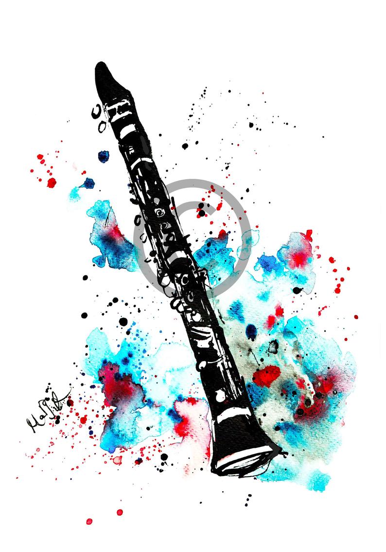 794x1134 clarinet drawing handmade illustration poster art wall etsy - Clarinet Drawing