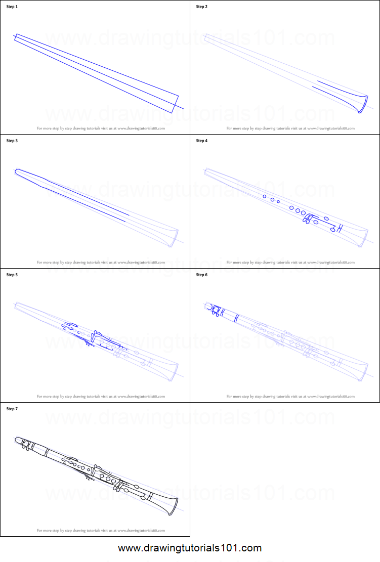 751x1111 How To Draw A Clarinet Printable Step - Clarinet Drawing Step By Step