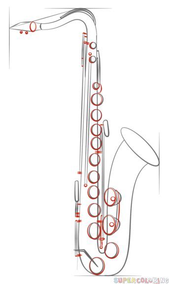 343x575 How To Draw Saxophone Step - Clarinet Drawing Step By Step