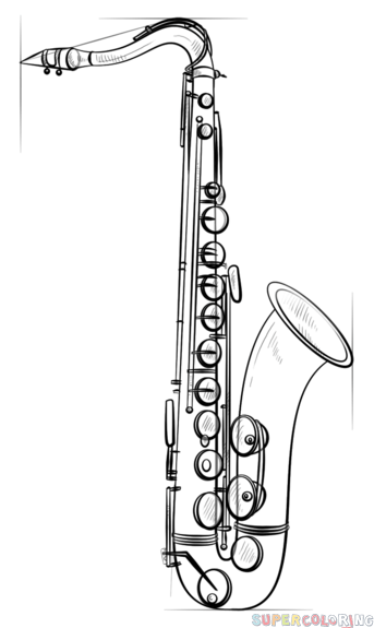 343x575 How To Draw Saxophone Step - Clarinet Drawing Step By Step