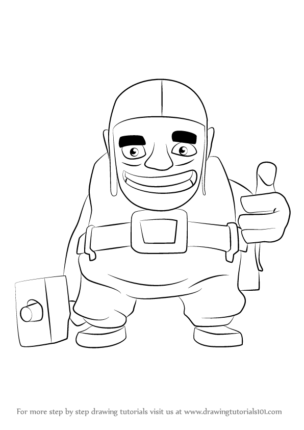 596x843 learn how to draw builder from clash of the clans - Clash Of Clans Drawing