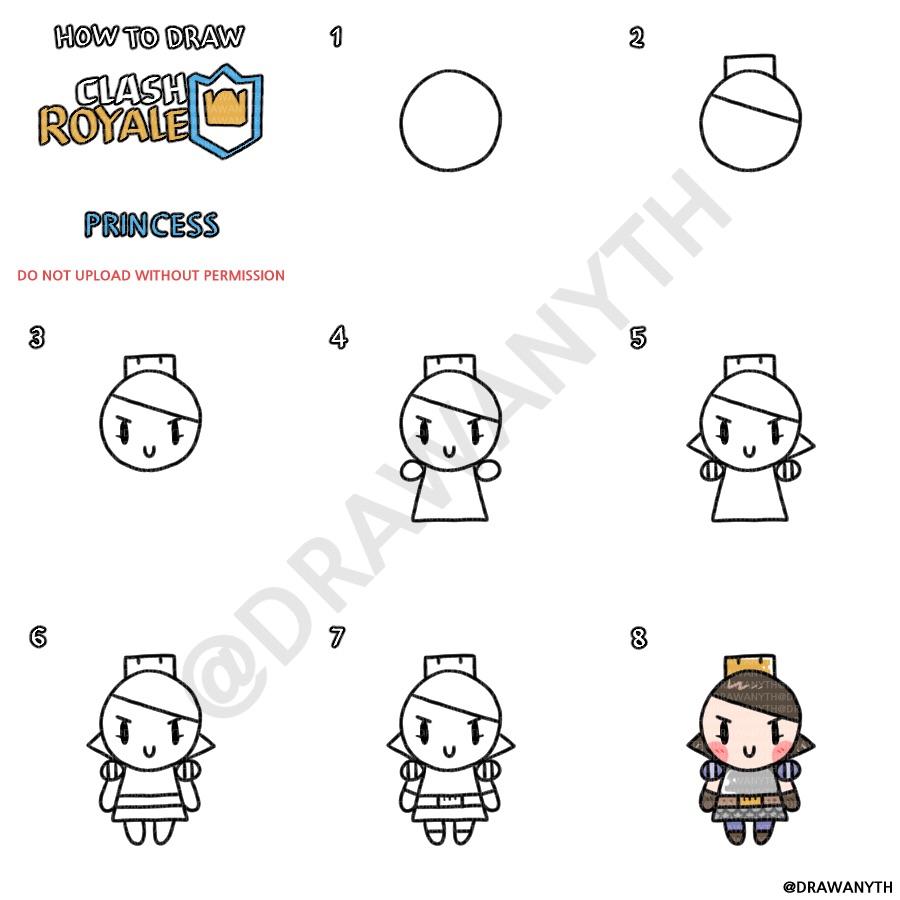 900x900 how to draw princess clashroyale - Clash Royale Drawings