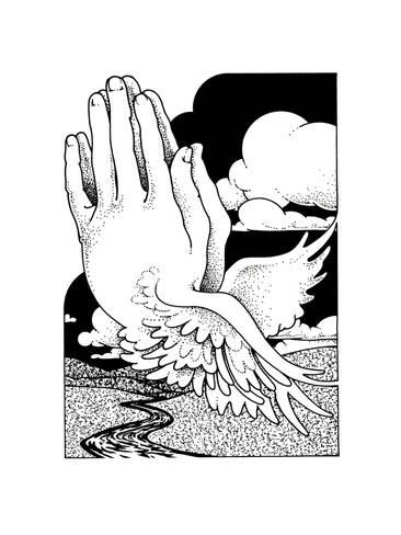 366x488 Hands Clasped Over Landscape With River Posters - Clasped Hands Drawing