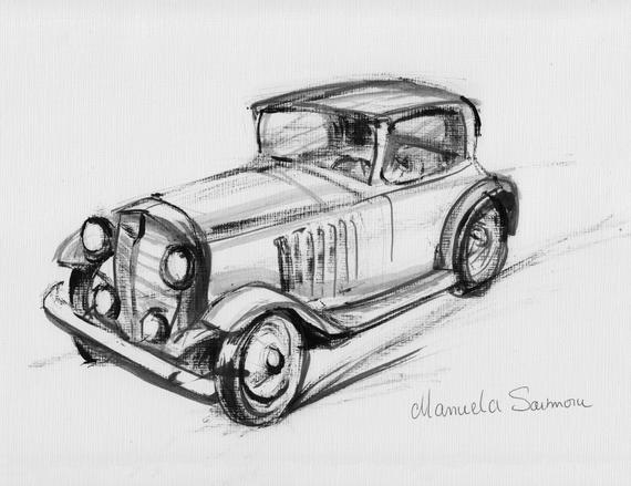 570x439 classic car drawing original print expensive automobile old etsy - Classic Car Drawing