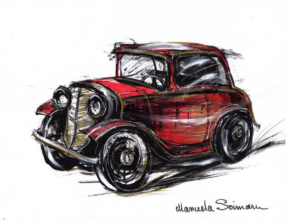 570x439 classic car illustration drawing original art print car etsy - Classic Car Drawing