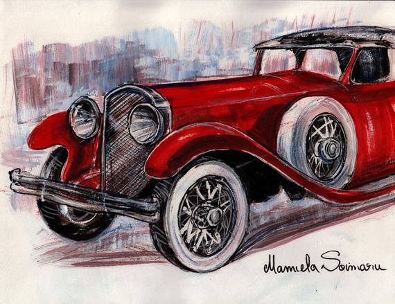 570x439 downton abbey drawing classic car car vintage car etsy - Classic Car Drawing