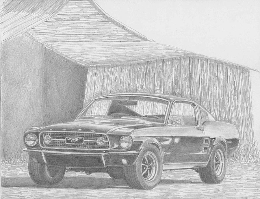 900x689 ford mustang fastback classic car art print drawing - Classic Car Drawing