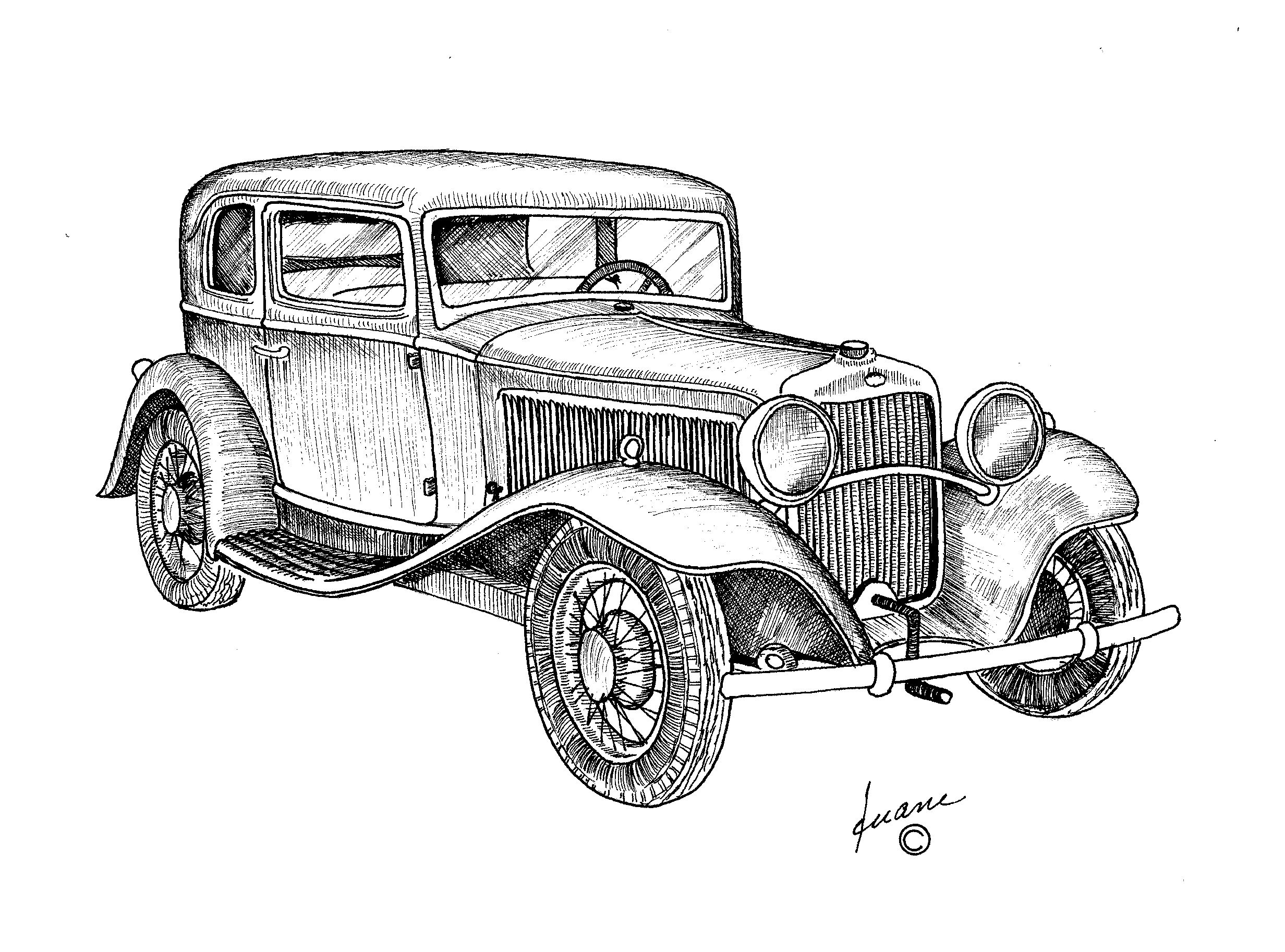 Набросок карандашом старинные автомобили
