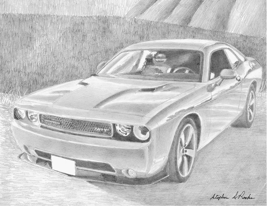 900x695 dodge challenger classic car art print drawing - Classic Car Drawing