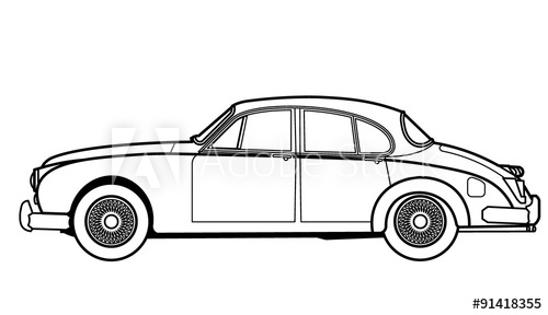 500x288 Car Retro Line Draw - Classic Car Line Drawings