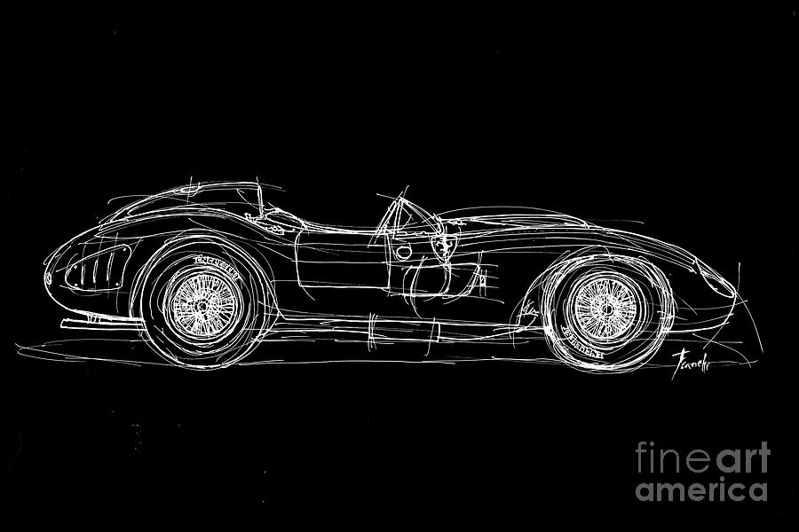 900x600 white line black background classic car original handmade - Classic Car Line Drawings