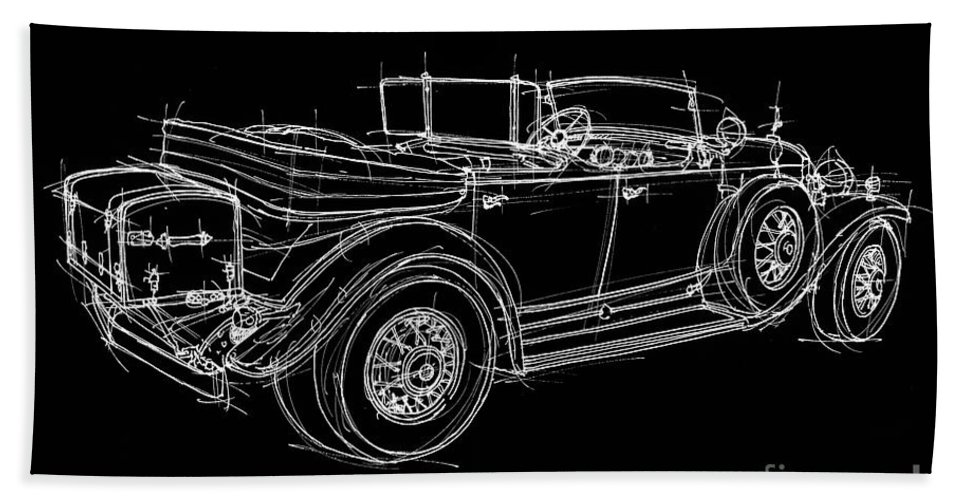 967x500 white line black background classic car original handmade drawing - Classic Car Line Drawings