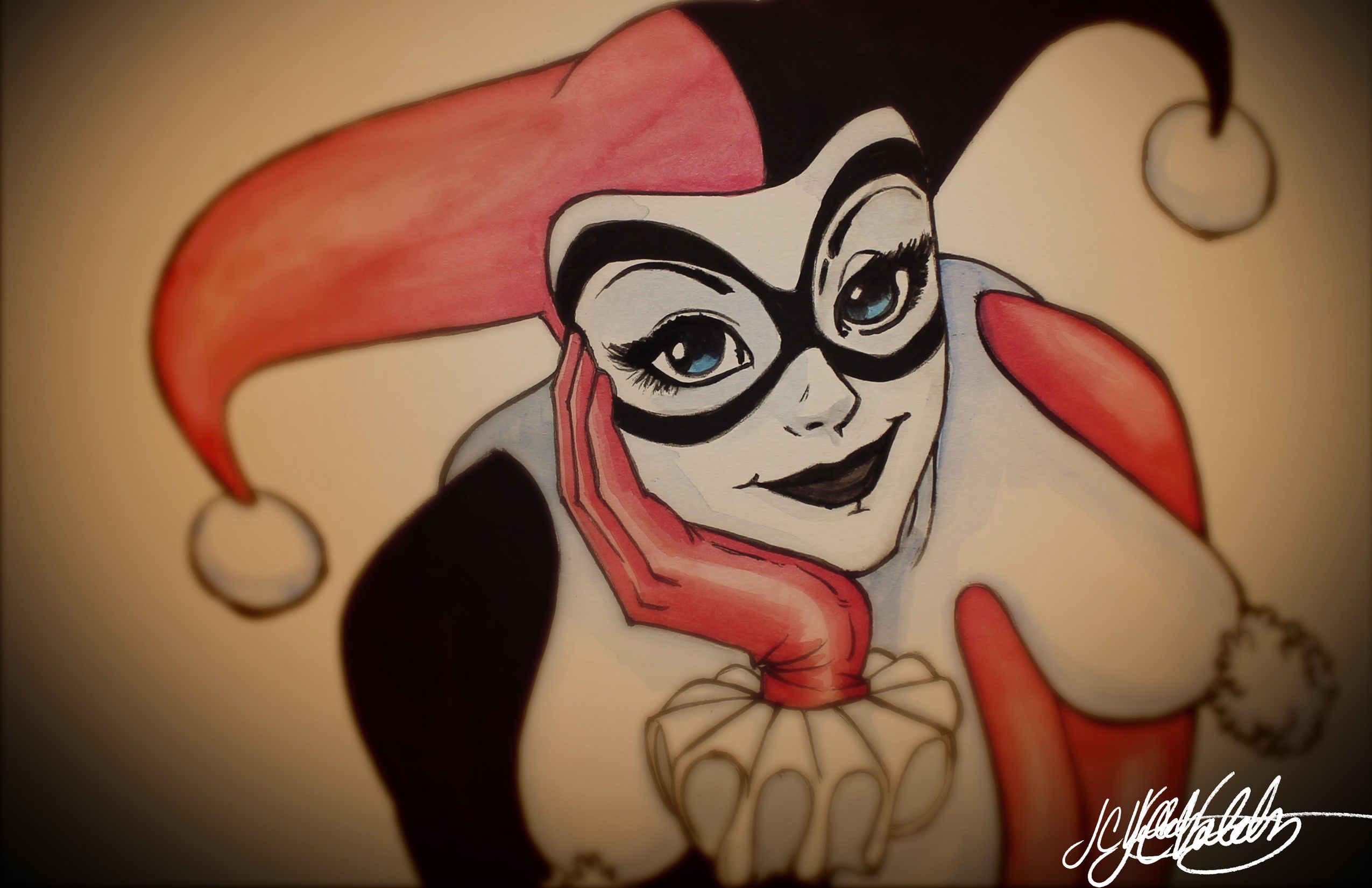 2550x1650 harley quinn watercolor steemit - Classic Harley Quinn Drawing