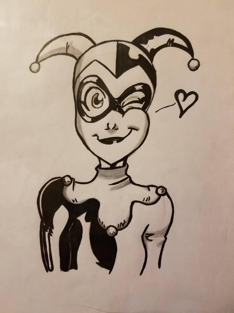 794x1059 monochrome harley quinn classic etsy - Classic Harley Quinn Drawing