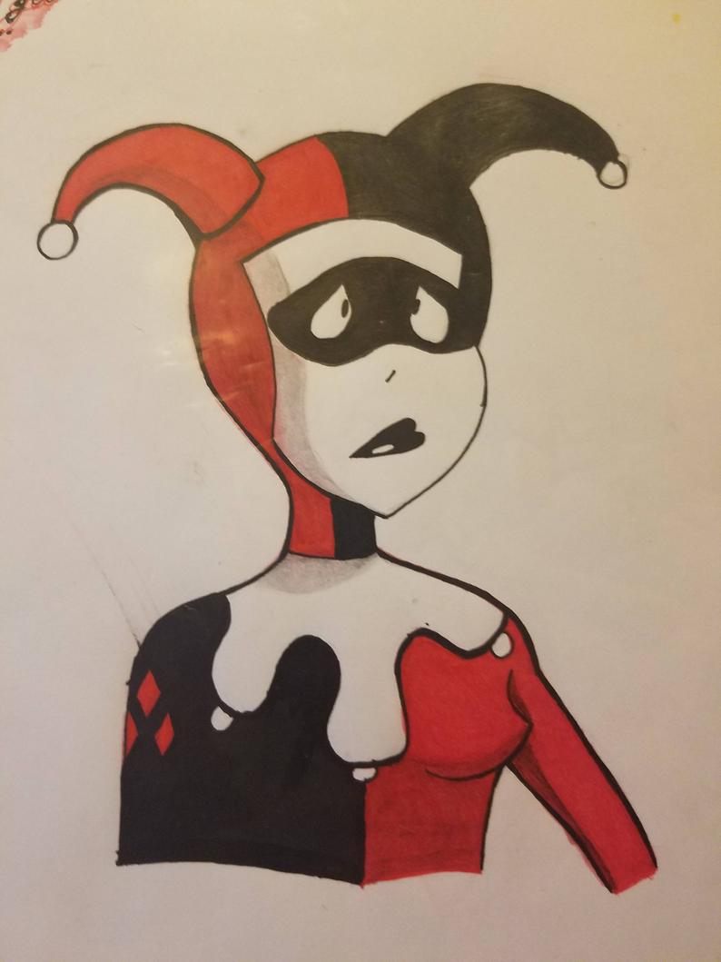 794x1059 color classic sad harley quinn etsy - Classic Harley Quinn Drawing