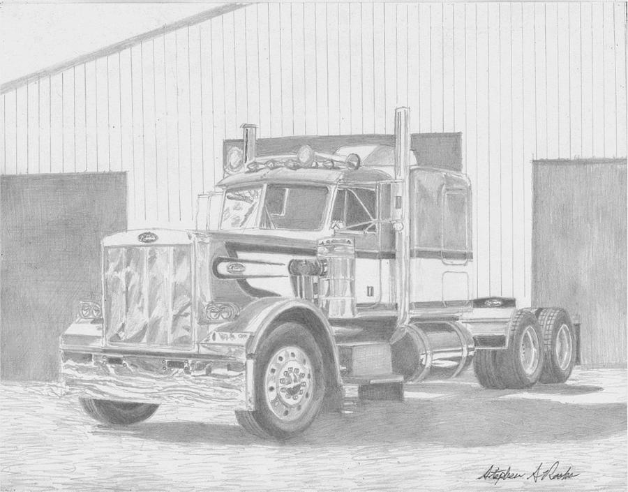 900x705 peterbilt classic semi truck art print drawing - Classic Truck Drawing