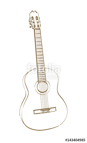 304x500 hand drawn acoustic classical guitar on white vector stock image - Classical Guitar Drawing