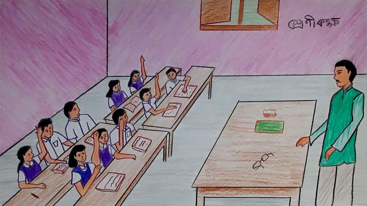 1280x720 how to draw a scenery of classroom step - Classroom Drawing