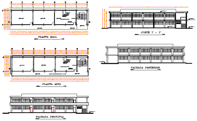 650x400 elevation and section design drawing of classroom design - Classroom Drawing Images
