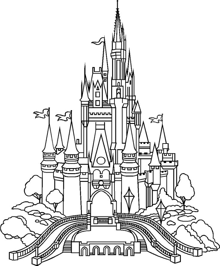 736x891 disney castle drawing castle of disney world line drawing disney - Classroom Line Drawing