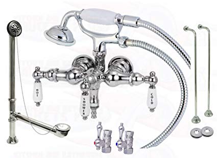 425x309 chrome stub pattern clawfoot tub faucet filler hand shower kit - Clawfoot Tub Drawing