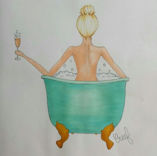 540x539 draw me a bath, clawfoot tub, bubble bath, champagne - Clawfoot Tub Drawing