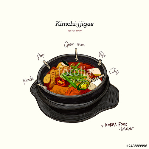 500x500 Korean Traditional Kimchi Soup In A Clay Pot Hand Draw Sketch - Clay Pot Drawing