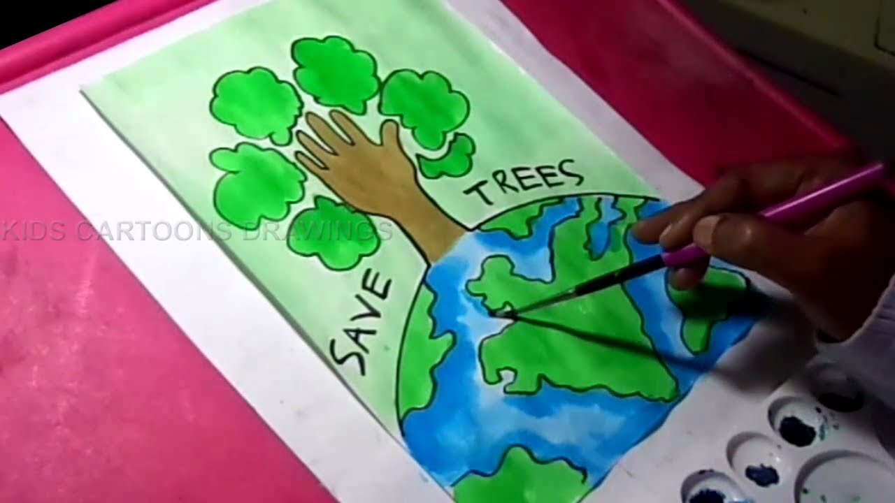 1280x720 how to draw save trees and earth environment drawing for kids - Clean Environment Drawing