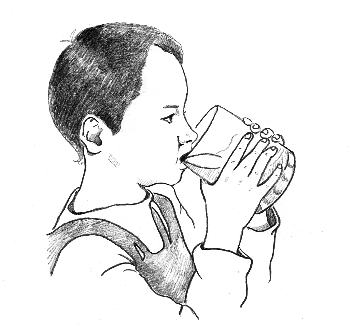 Рисунок мальчик пьет воду